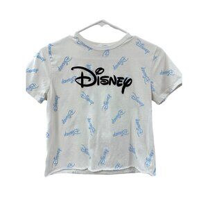🌸3/$15🌸White Disney Logo Tee with Blue Disney Writing, Crop Top sz XS